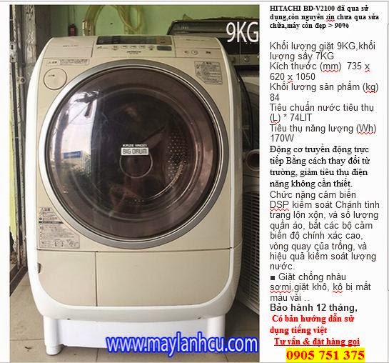 Máy giặt cũ Hitachi lồng ngang 9KG siêu tiết kiệm điện (made in Japan) Hitachi%2Bbd-v2100%5D