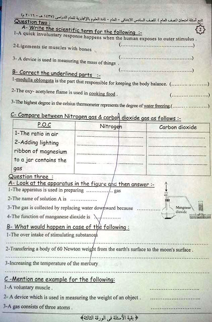 محافظة الاسكندرية: امتحان science للصف السادس الابتدائى نصف العام 2016 12242179_577895602361778_1835634883_n