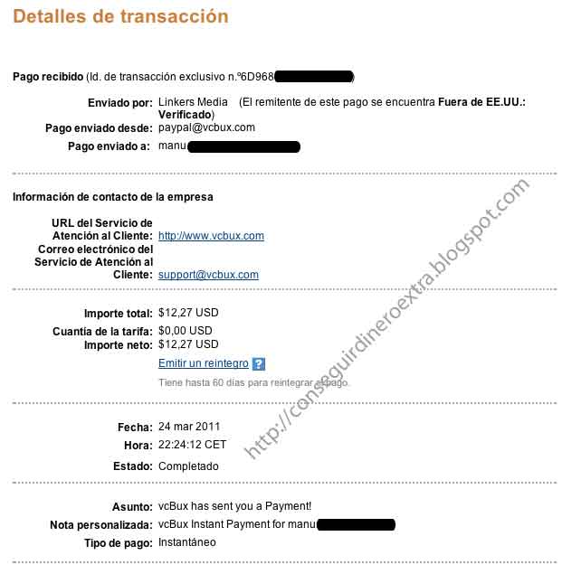 3er pago recibido de VcBux ($12,27 - Instantáneo) Vcbuxcomprobantepago20110324