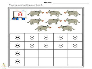 شيتات الأعداد فى اللغة الإنجليزية بالمراجعة KG1 للترمين جميع الأعداد بطريقة النقط للترمين   لأولى حضانة 7