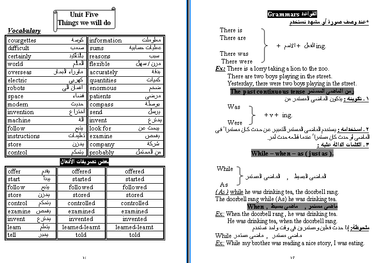 مذكرة انجليزى ثانية اعدادى تيرم اول كلمات كل وحدة وقواعد الجرامر لكل وحدة واسئلة على كل وحدة 35