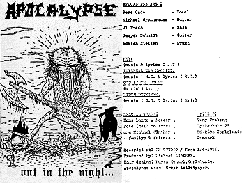 Apocalypse (Dnk) - Out in the Night [Demo] (1986) Cover