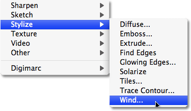 Efeito de fogo em texto - Photoshop Tutorial Select-wind-filter