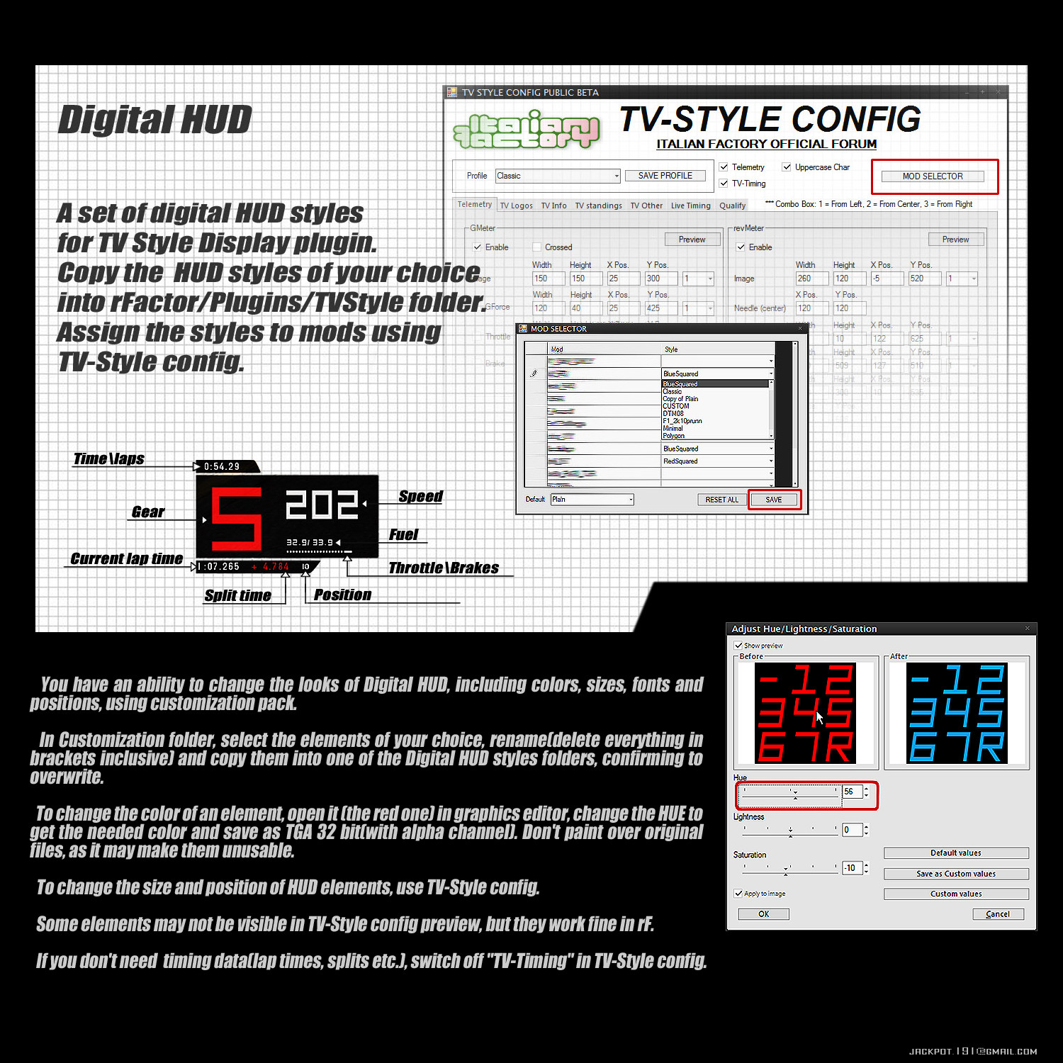 RFACTOR - rFactor Display Digital HUD v1.00 By Aysberg -MANUAL