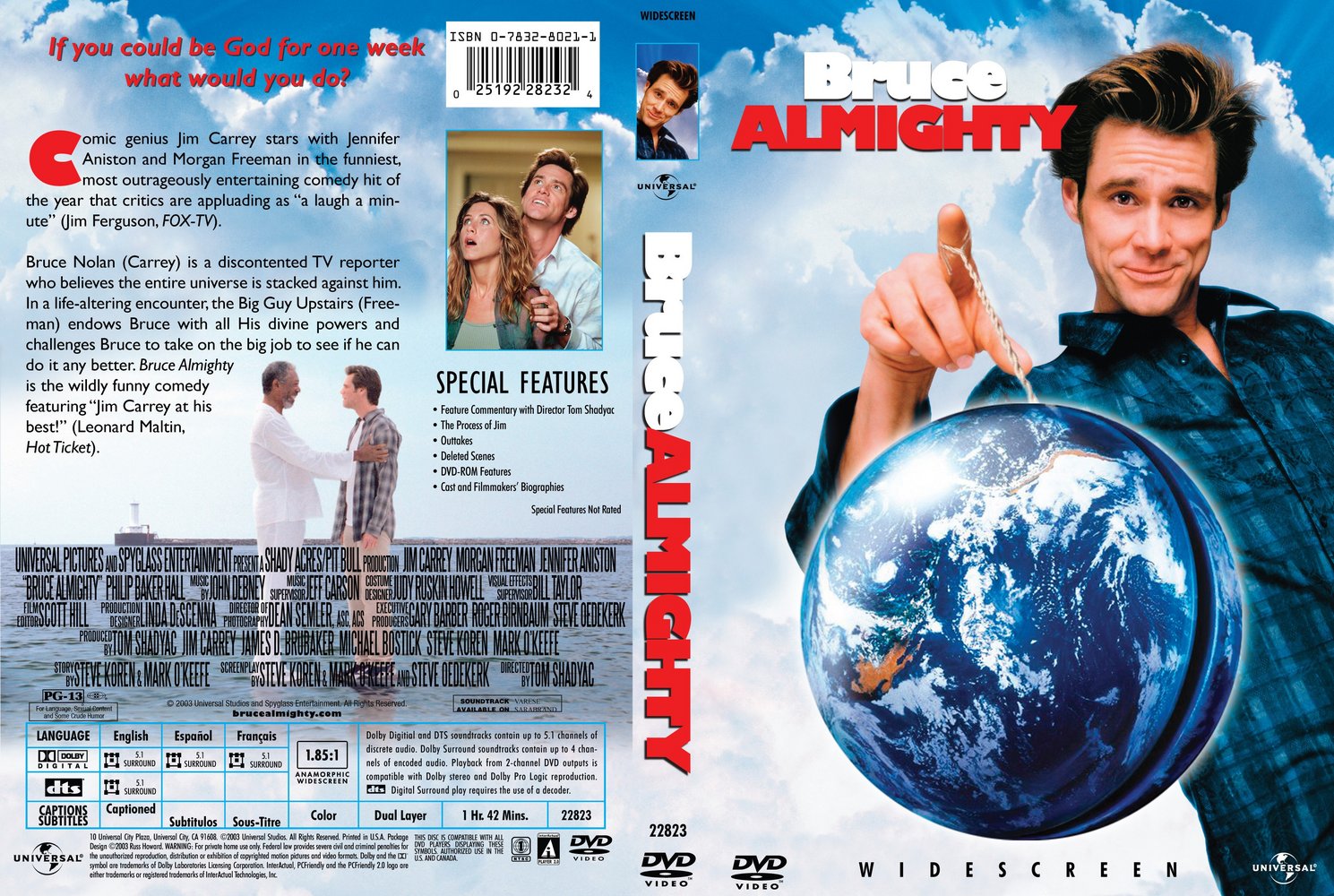 فلم (بروس الخارق أو بروس العظيم Bruce Almighty) بطولة (جيم كاري Jim Carrey ، مورغان فريمان Morgan Freeman ، جنيفر آنستون Jennifer Aniston وآخرون) اخراج (توم شادياك Tom Shadyac) انتاج عام 2003 مدة الفلم: ساعة واحدة و33 دقيقة و33 ثانية   Bruce_Almighty-%5Bcdcovers_cc%5D-front