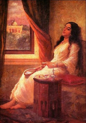 PICTURES - PAINTINGS 419px-Ravi_Varma-Woman_in_thought