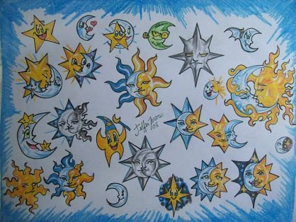 Sugestões de layout de tatuagem Sol%2Blua