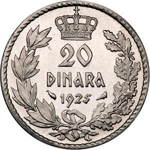 20 dinara 1925, otkov u platini - kronologija 75043N2