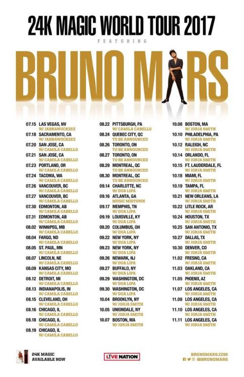 Bruno’s North American leg of #24kMagicWorldTour will be joined by Camila Cabello, Jorja Smith, Dua Lipa, and Jabbawockeez! Tumblr_os3mcwPiAT1rgu4kio1_500