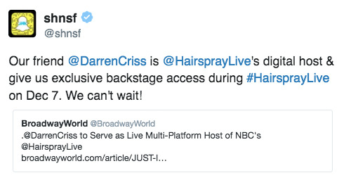 HairsprayLive - Darren's TV Projects for 2016 Tumblr_ohf093VRNV1uetdyxo3_r1_500