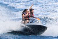 Nina Dobrev and Asustin Stowell enjoy the ocean off the cost the French Riviera (July 26) LPBoTwry