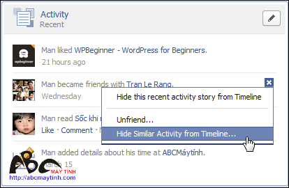 Ẩn và hiện Recent Activity trong Facebook Recentacti3