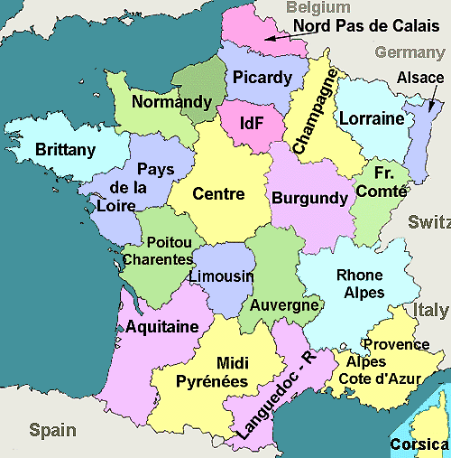 Parques de Campismo em França France-regions-map-500