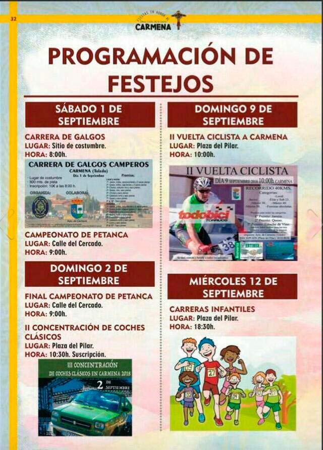 Programa de las fiestas en honor al Stmo. Cristo de la Cueva 2018 en Carmena, septiembre de 2018 Carmena18_1