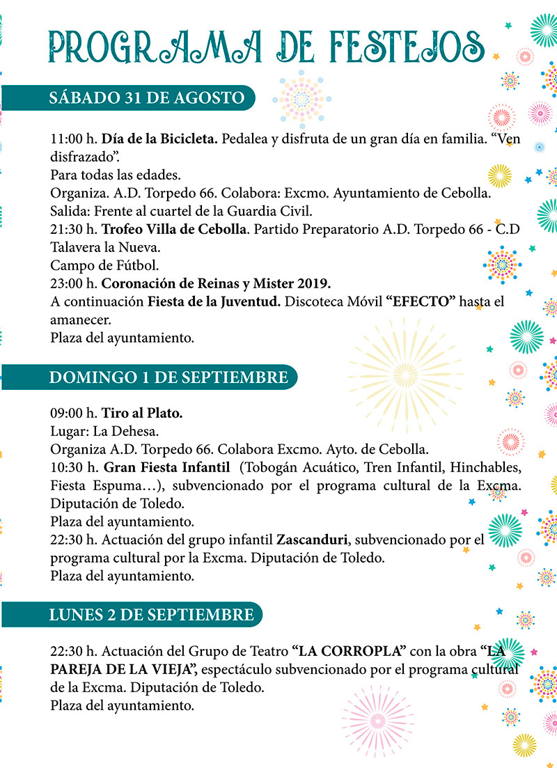 Programa de las Fiestas de Cebolla 2019 en honor a la virgen de la Antigua (del 7 al 10 de septiembre de 2019) Cebolla192