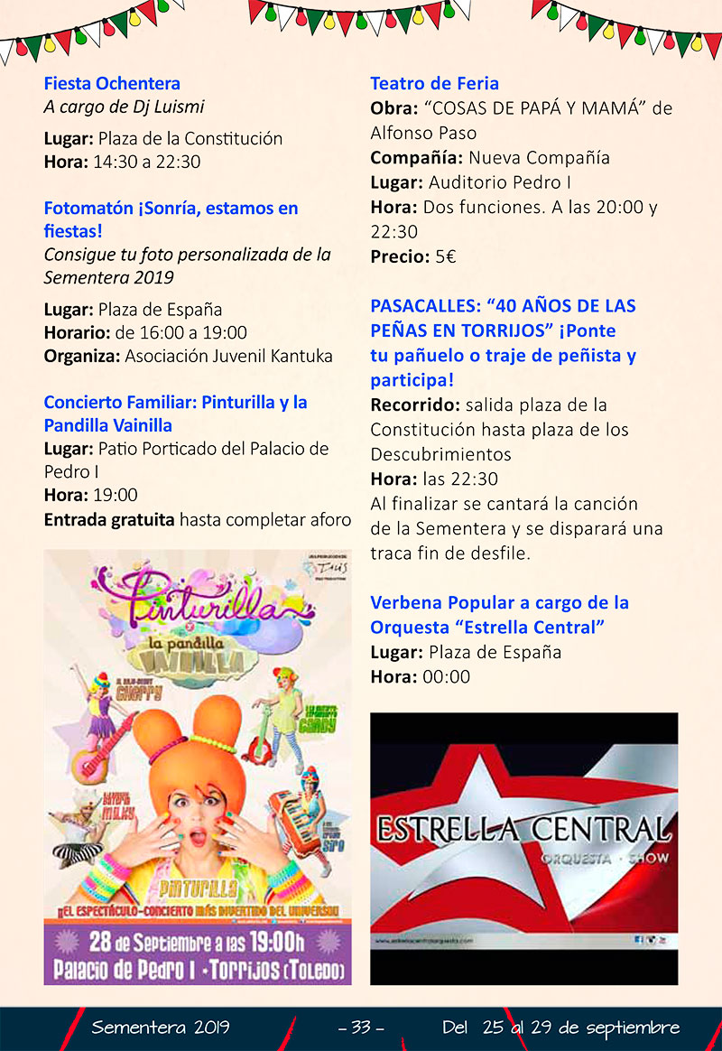 Programa de las fiestas de la Sementera 2019 en Torrijos (del 25 al 29 de septiembre) Sementera19_5