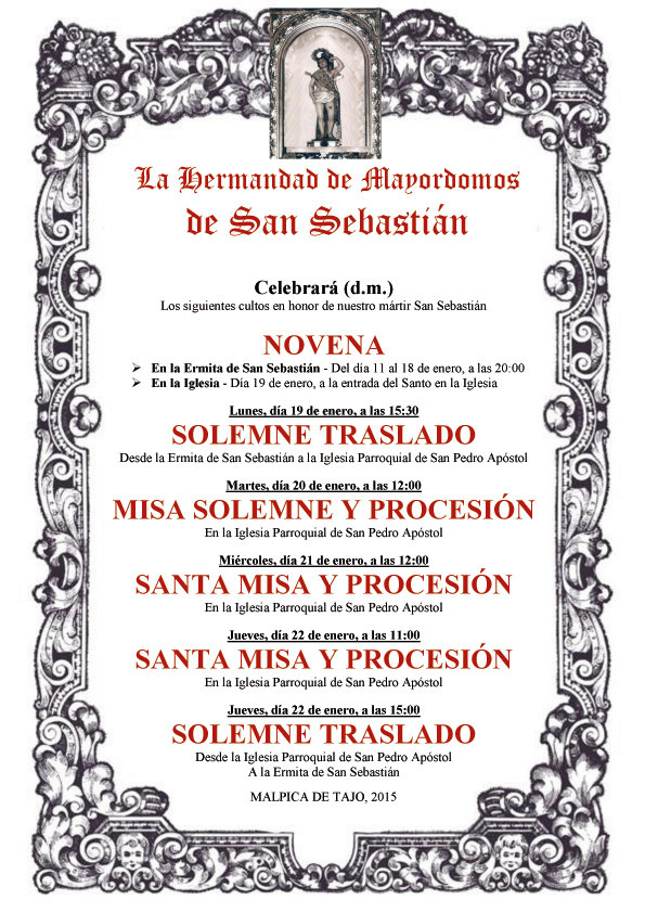 Programa de fiestas en honor a San Sebastián 2015 en Malpica de Tajo  Cartelactoslitur15