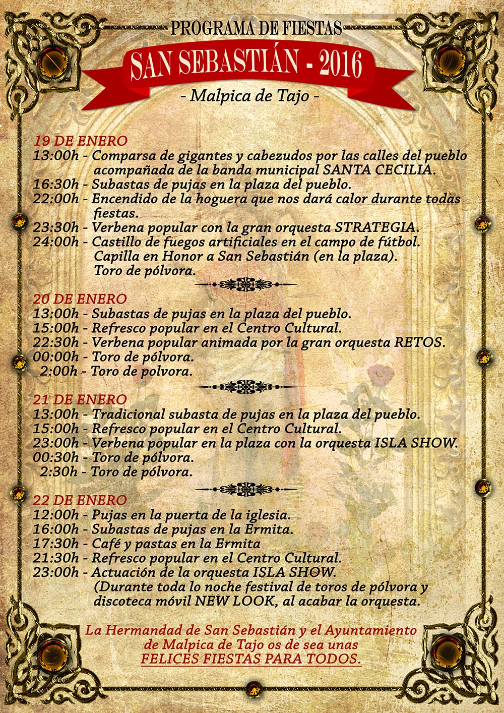 Programa de fiestas en honor a San Sebastián 2016 en Malpica de Tajo Sansebastian2016