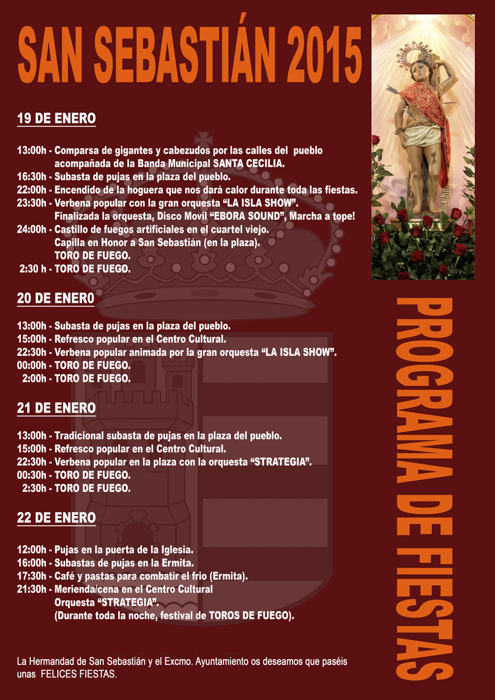 Programa de fiestas en honor a San Sebastián 2015 en Malpica de Tajo  Prograsanto15