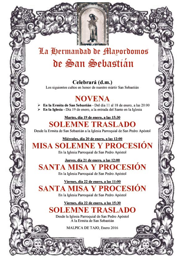 Programa de fiestas en honor a San Sebastián 2016 en Malpica de Tajo Sansebas2016actosliturgicos