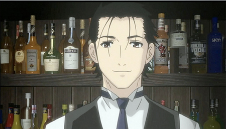 Tomando algo en el pub Bartender-anime