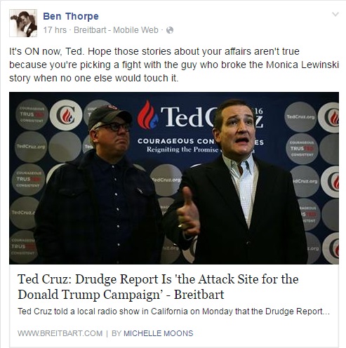 In A Mistake Of Epic Proportions Ted Cruz Attacks Matt Drudge - Be Careful What You Ask For Rafael,  FBRESPONSECRUZDRUDGE