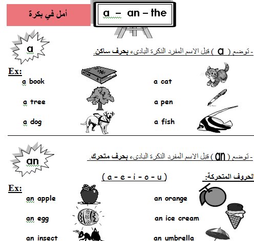 للصف الاول الابتدائى A - An - the ملف بالصور جميل جدا لابنائنا فى  991170272