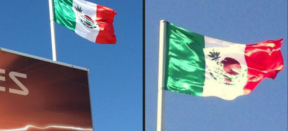 McLaren exhibe bandera mexicana con símbolo de mariguana Bandera.jpg