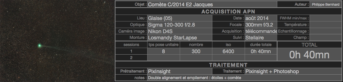 M45, les Hyades, IC1848/1805, M42, C/2014-E2 en grand champ au D4s 180mm Com3doc