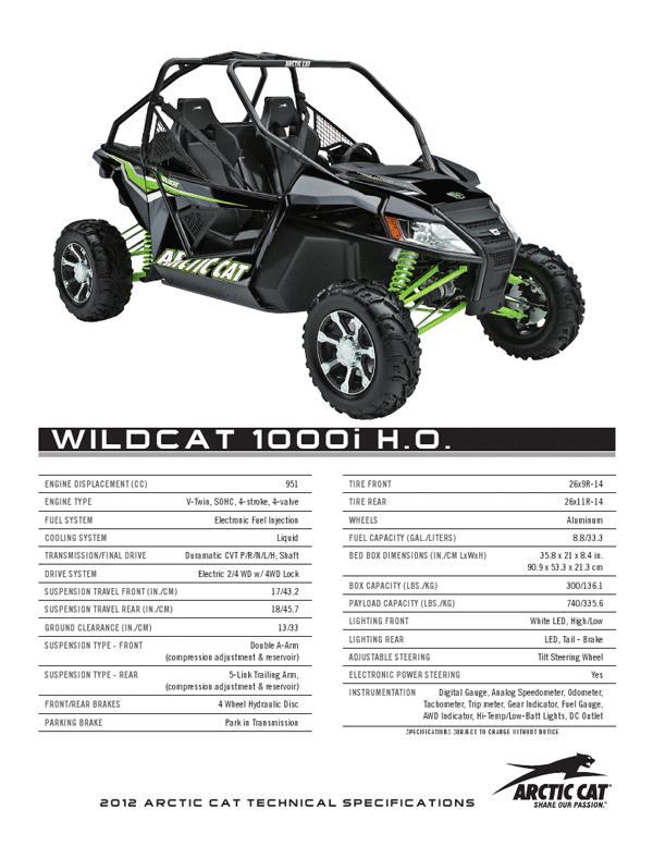 SSV ARCTIC CAT Arctic_cat_wildcat_2012_sspecs