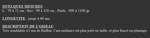 Les animaux (un peu de tout) Ara-militaire-de-bolivie-texte1