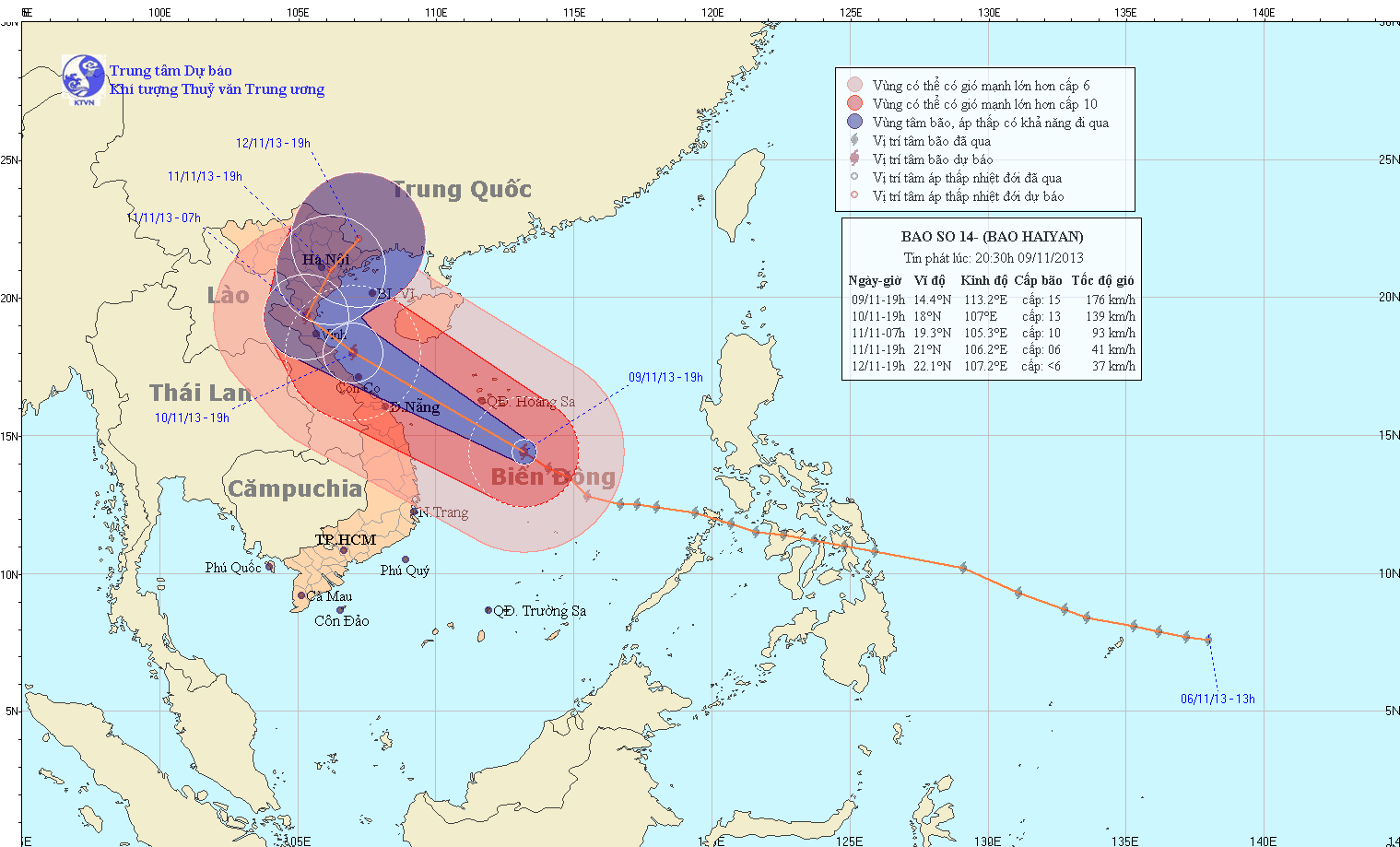 Tâm siêu bão Haiyan bất ngờ di chuyển dọc lên miền Bắc  20h45