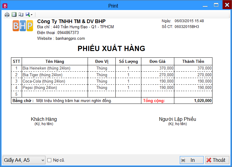 Phần Mềm Quản Lý Bán Hàng và Công Nợ PhieuXuatHang