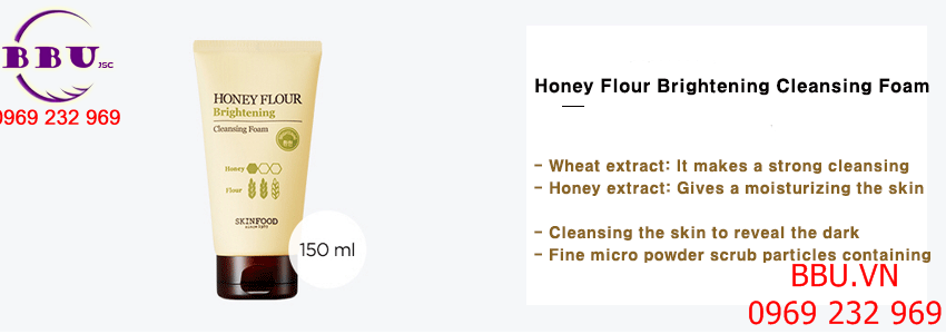 Nước hoa, mỹ phẩm:  Q72sua-rua-mat-lam-trang-da-skin-food-honey-flour-brightening-cleansing-foam3