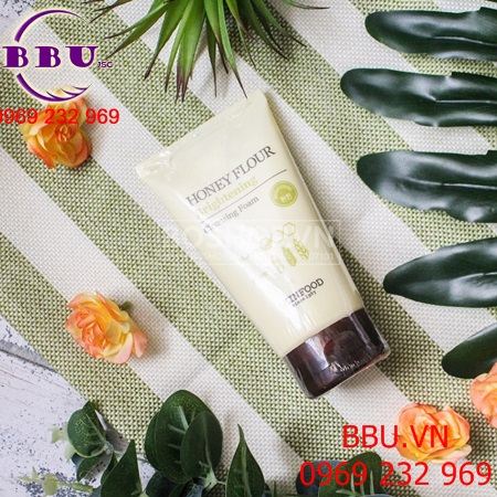 Nước hoa, mỹ phẩm:  Q74sua-rua-mat-lam-trang-da-skin-food-honey-flour-brightening-cleansing-foam4