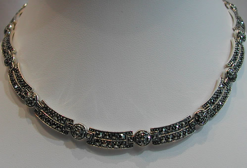 مشغولات فضيه تجنان ACOL0004G-collier-argent-style-1920-1930-ancien-marcassites