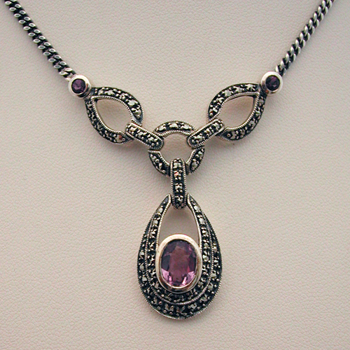 مشغولات فضيه تجنان Collier-argent-93-amethyste-marcassite-bijoux-de-style-ancien-f1