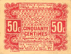 نقود مغربية  5 MoroccoP41-50Centimes-1944_f