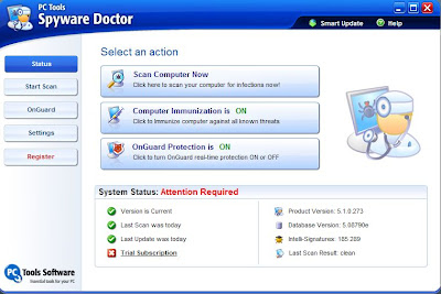 Spyware Doctor 2009 Pantinum Edition 10.7.2 with Anti-Virus 6.0.654 Spyware-doctor-status