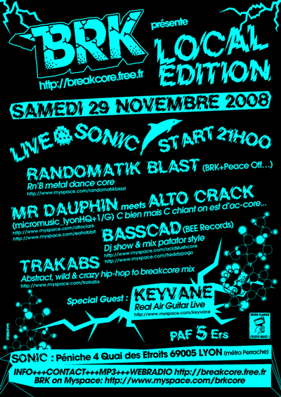 BRK "local edition" live @ SONIC 29/11/2008 FLYERBRKsonic291108WEB