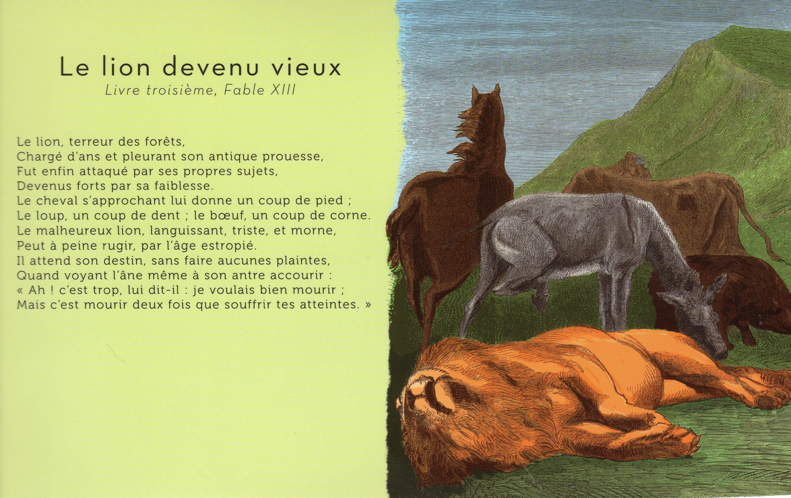 fontaine - "Le lion devenu vieux" Jean de La Fontaine+"Il faut du temps" Delphine JOUVE Df93c714
