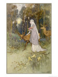 رسومات رهيبه Warwick-goble-woman-walking-through-the-woods-with-a-timid-dun-deer