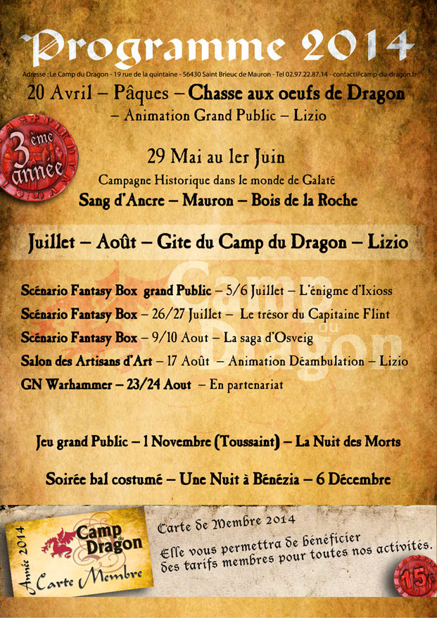 Camp du Dragon 2014 Programme2014