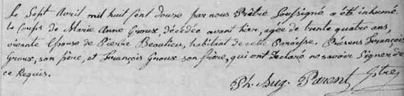 Beaulieu, Les ancêtres paternels de Narcisse Beaulieu, père de Louis Émery Beaulieu SepMAGroulxStLau1812