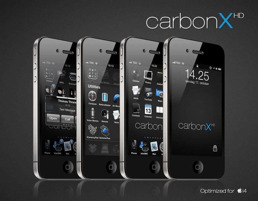 جديد / الثيم  الكاربون الاكثر من رائعة  للايفون ..CarbonX Pro for iOS 5 iPhone 4/4S  LineUp