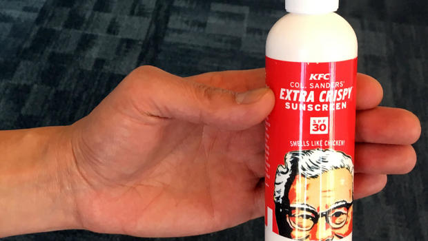 Disgusting! Extra crispy: KFC gives away chicken scented sunscreen Ap-16235801754833