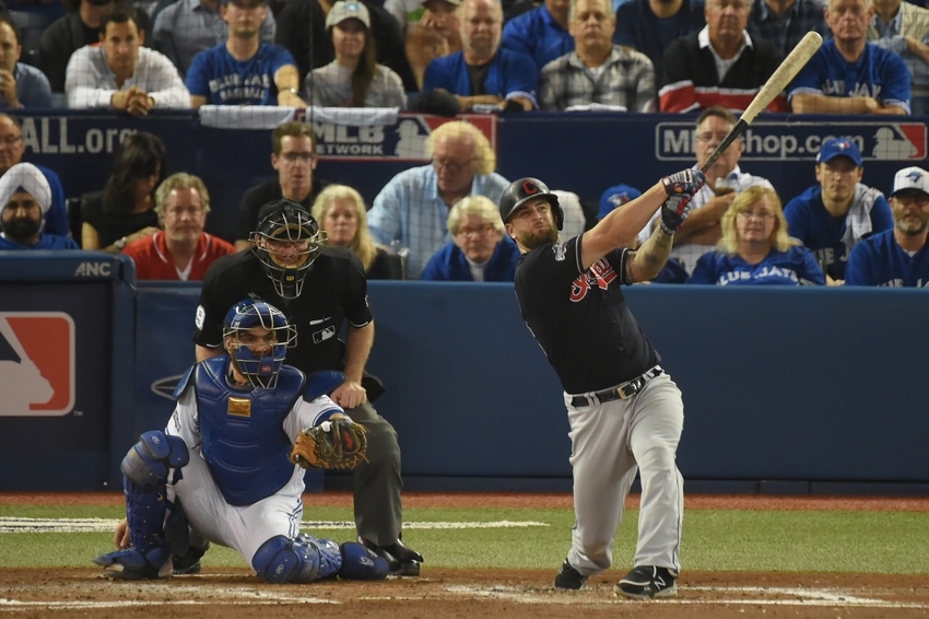 Indians take commanding 3-0 series lead in ALCS vs. Jays, 4-2 9615534-mike-napoli-russell-martin-mlb-alcs-cleveland-indians-toronto-blue-jays