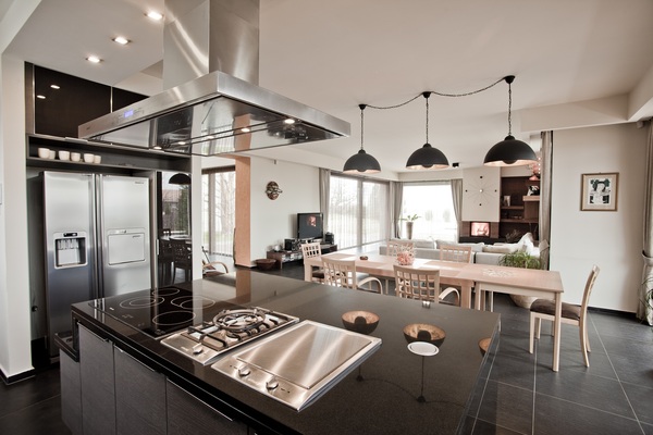 Home of Flemming. Gray-black-white-kitchen