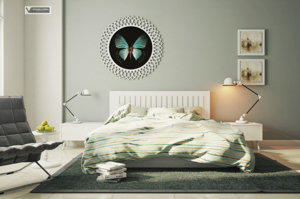 Svečių miegamasis Butterfly-bedroom-art-600x398