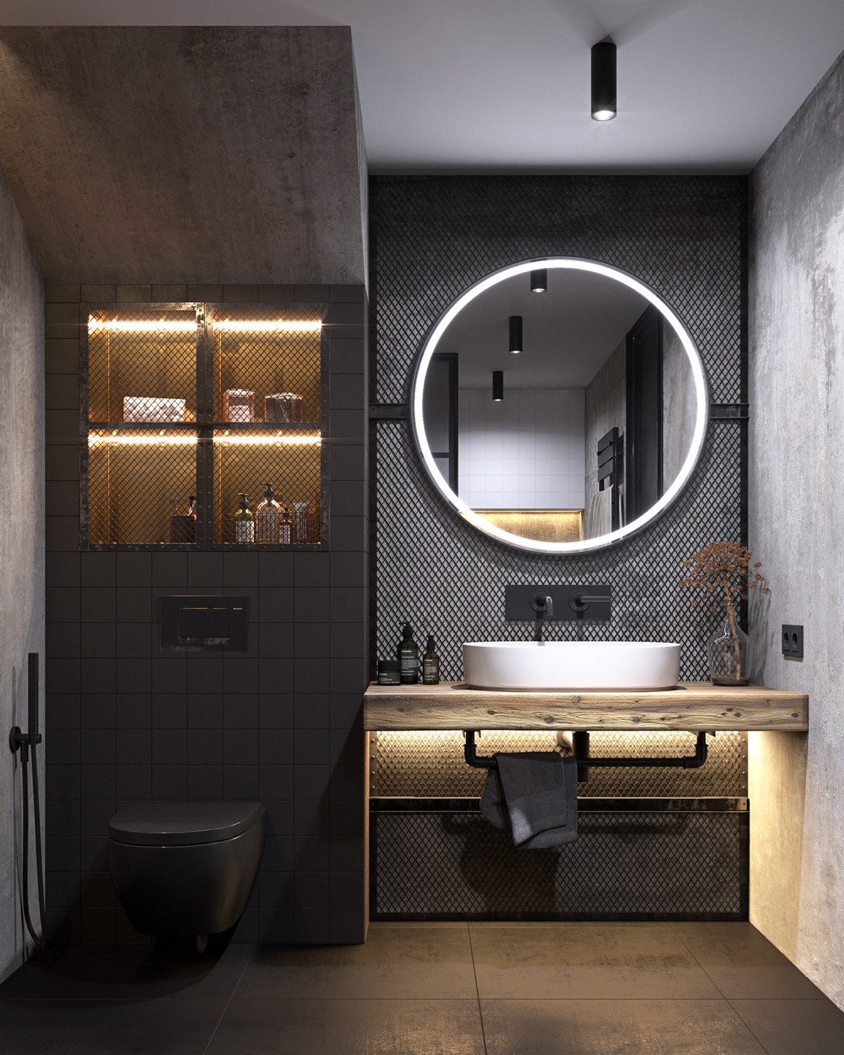 Miegamasis ir vonios kambarys Industrial-bathroom-design